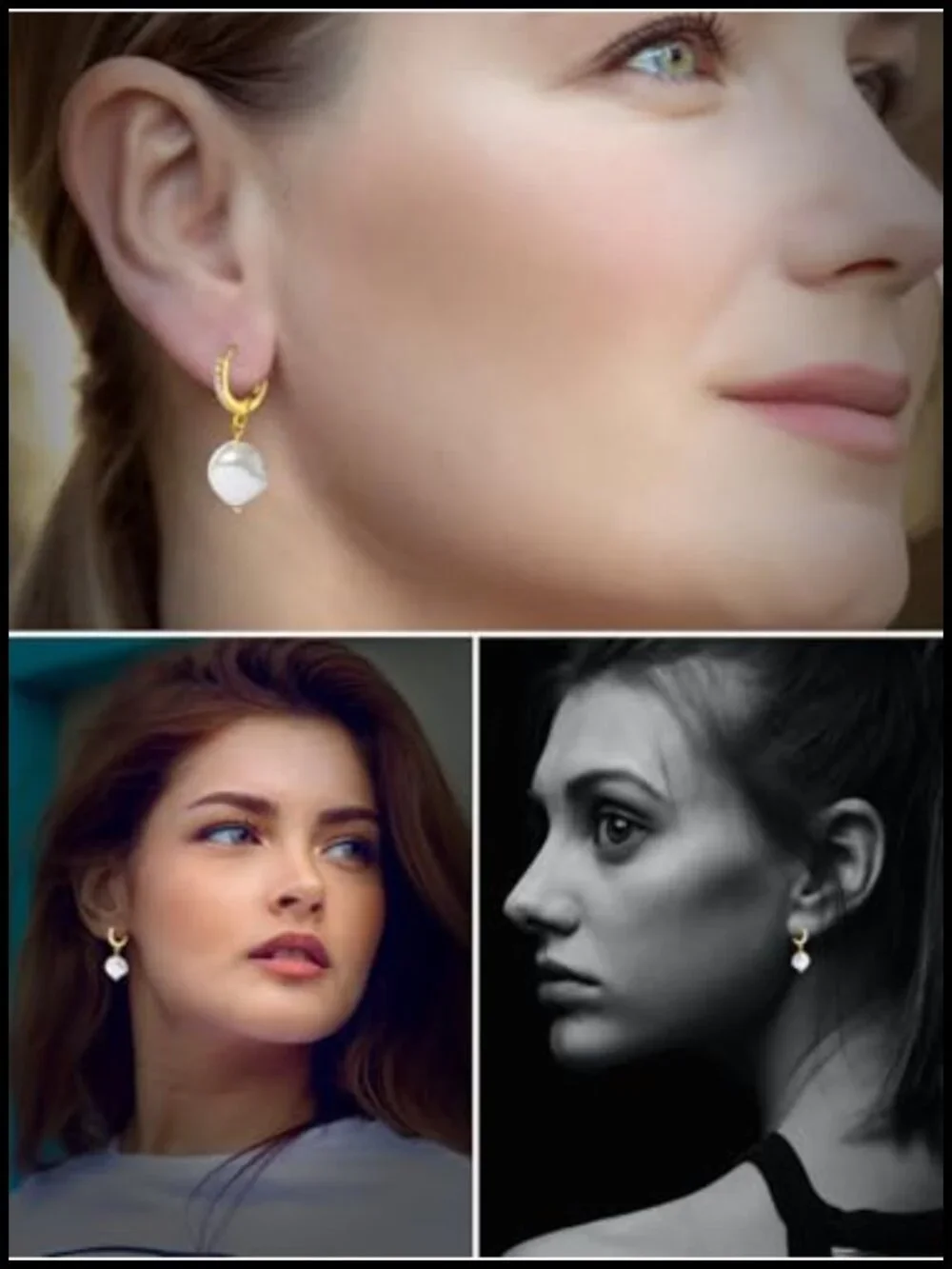14K Gold Plated CZ Drop Dangle Geometric Hoop Earrings